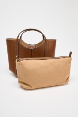 Zara Stitched Mini City Bag Ecru 6332/510/719 , Dark Golden