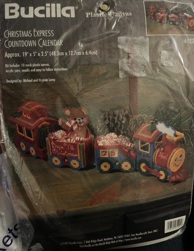 1997 Bucilla Christmas Express Countdown Calendar Plastic Canvas Kit 61225 NOS - Picture 4 of 7