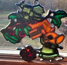 Vintage Metal Suncatcher Stain Glass Mouse Hello Mail Ornament