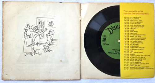Libro de bolsillo y disco de vinilo vintage de Walt Disney Peter Pan Wendy 33 LP de 1965 - Imagen 4 de 11