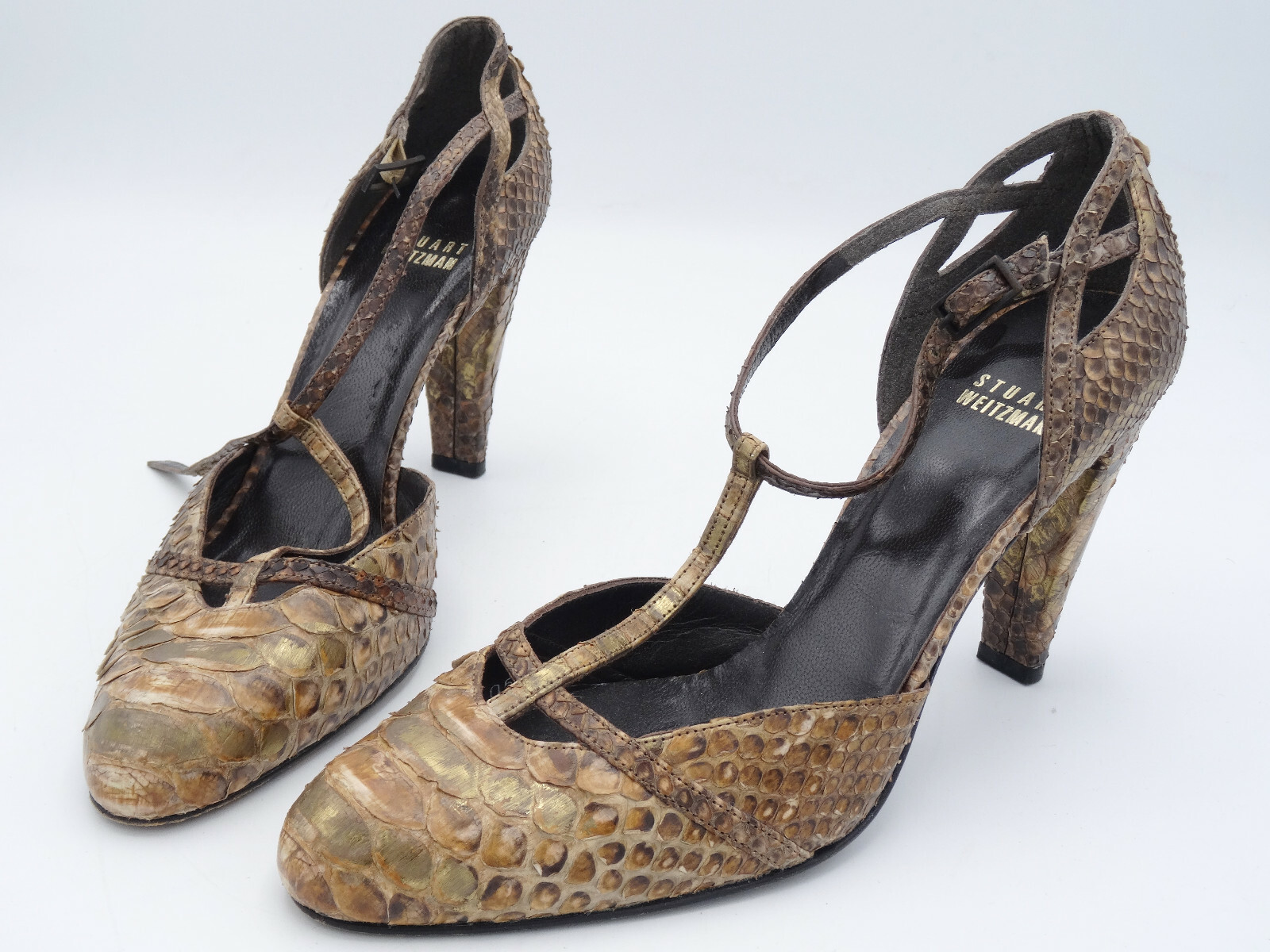 snakeskin ankle strap heels