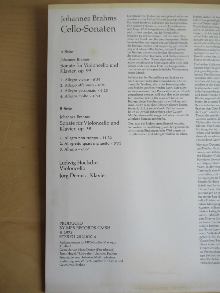 Ludwig Hoelscher & Jörg Demus-Brahms-Cello-Sonaten-MPS FOC 1973 - Bild 4 von 4