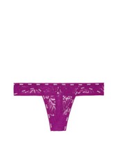 Victoria's Secret PINK Logo-Trim Lace Thong Panty Deep Purple