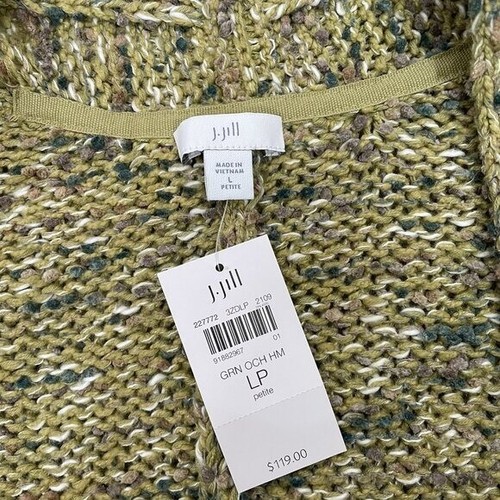 J. Jill NEW Cotton Blend Speckled Knit Open Front Cardigan Size LP Light Green - Picture 3 of 9