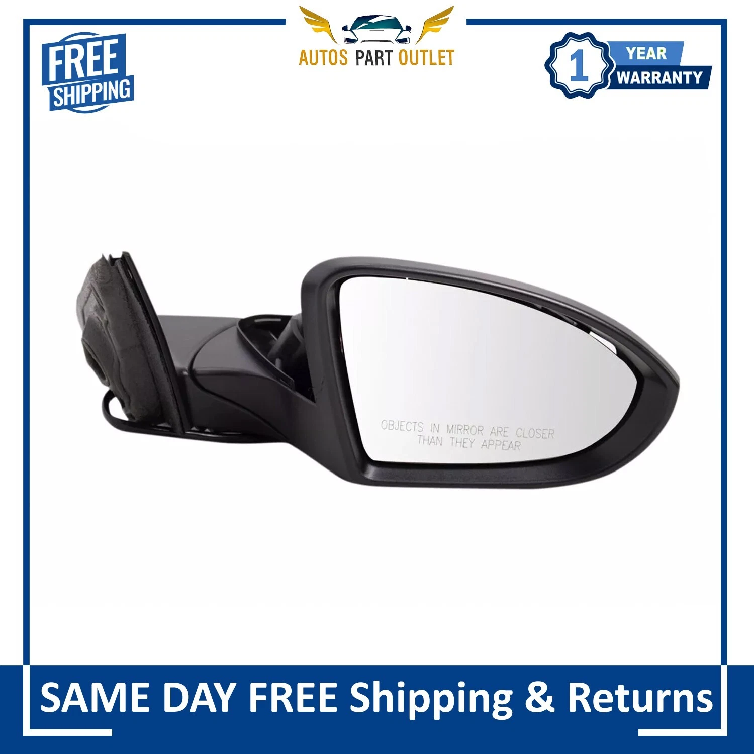 New Front Mirror Black, plastic Fits Passenger Side For 2019-22 Volkswagen Jetta