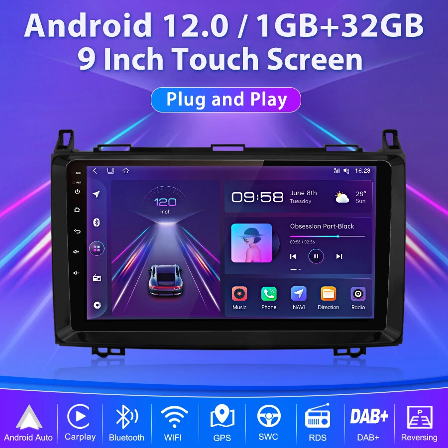 For Mercedes-Benz A/B Class W169 W245 1+32G Android13 Car Radio WIFI GPS Navi BT - Image 3 of 4