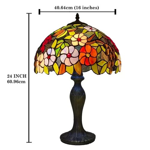 16 Inch Tiffany Style Table Lamp Handcrafted Stained Glass Bedside Light Desk UK - Picture 7 of 8
