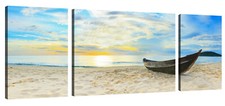 Canvashop quadri moderni cm 208x70 mare barca quadro stampa su tela 3 pezzi casa