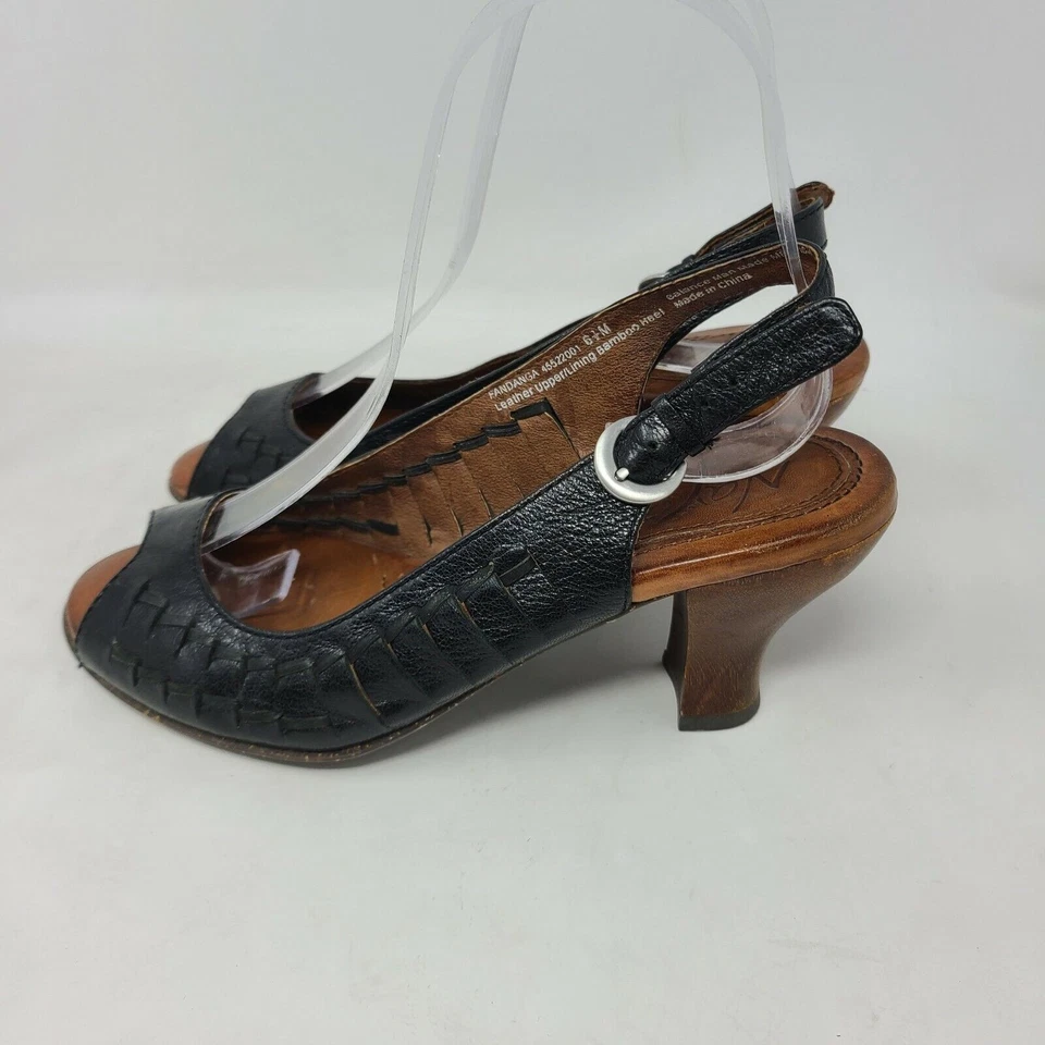 Naya Black Leather Peep Toe Buckle Slingback Block Heels Shoes Women's 6.5 M - Image 3 of 4