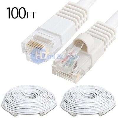2x 100FT CAT5e Cable Ethernet Lan Network CAT5 RJ45 Patch Cord Internet White