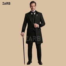 Victorian Frock Coat Suit, Black Gothic Tailored 3 Piece, Custom Made