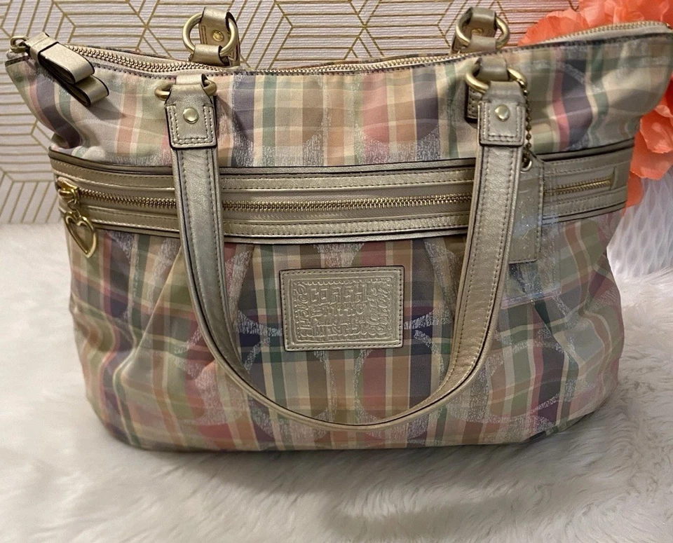 Coach Poppy Multicolor Plaid Madras Glam Purse / Tote F-21956 Used / Good - Image 2 of 4