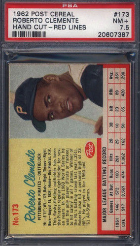 Roberto Clemente [Hand Cut Red Lines] #173 1962 Post Cereal card