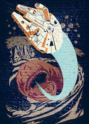 Vlies-Fototapete KOMAR STAR WARS CLASSIC CONCRETE ASTEROID WORM, 4 Teile, BxH 20