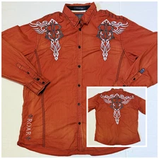 ROAR Signature - Men's Orange Button Long Sleeve Embroidered Western Shirt - 3XL
