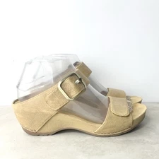 Dansko Tanya Sandals Women 38 Size 7.5 8 Shoes Brown Leather Wedge Heel Slip On