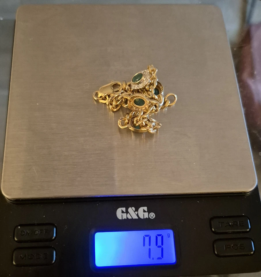 Armband mit 4 Smaragd Cabochons, ca. 0,40 ct. Brillanten, ca. 7,9 Gr., 585 Gold - Bild 2 von 4