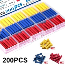 200Pcs Insulated Electrical Straight Butt Splice Crimp Wire Connectors Terminals