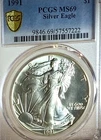 New Listing1991 American 1oz Silver Eagle – PCGS MS69 – Gold Shield NFC–Premium Example 🦅