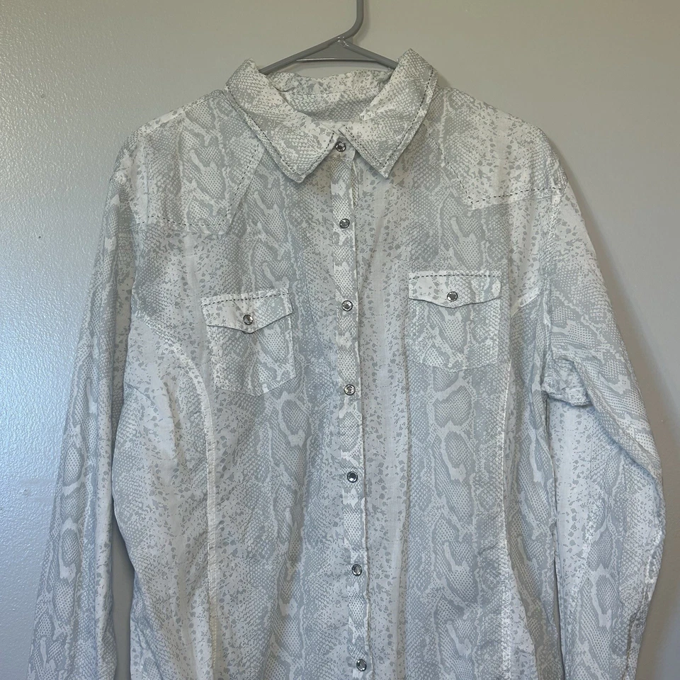 Camisa Vaquera Rock Roll Mujer XXL Western Estampado Piel de Serpiente Bordada Perla A Presión Foto 3 de 4