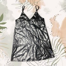 SHEIN Teen Black Solid Full Slip Spaghetti Strap Slip Dress,