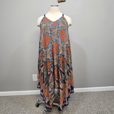 Womens Maxi Mesh Dress XL Floral Whimsigoth Boho Asymmetrical Handkerchief Hem
