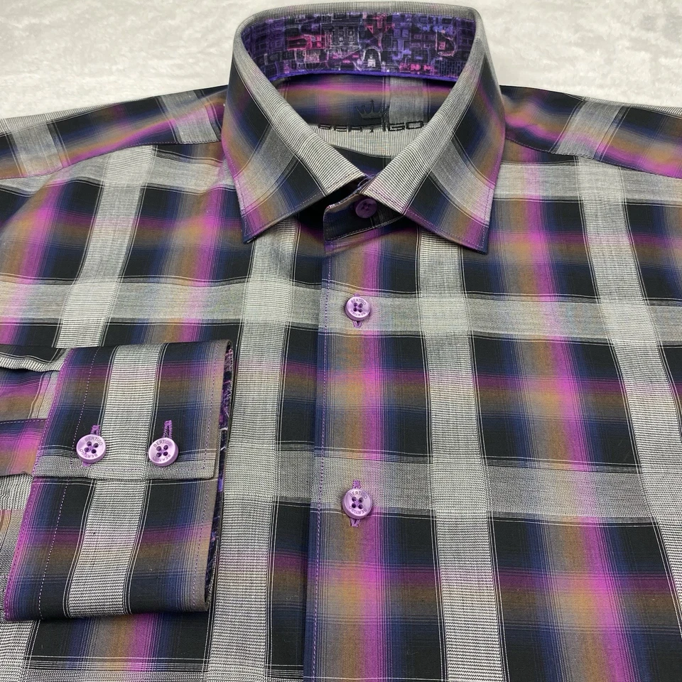BERTIGO платье рубашка мужская большой (4) фиолетовый/серый чеки контрастная отделка - Изображение 4 из 4