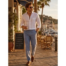 Perry Ellis Portfolio Linen Blend Slim Fit Dress Pants Blue 38x30 Dress Pants