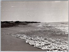 Vtg B&W Snapshot Scenic Ocean Waves Crashing On Sandy Beach Coastline Dunes