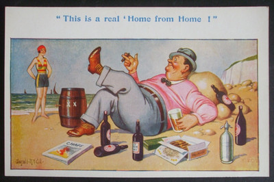 DONALD MCGILL Comic Nr. 7082 SEASIDE MAN HOME FROM HOME BASS BIERFLASCHE ZIGARREN
