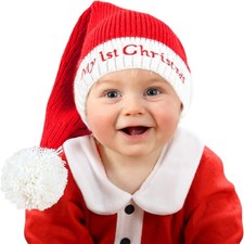 Baby Santa Hat Knit Christmas Beanie Winter Red Hats for Newborn Infant Holiday