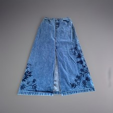 Vtg Eddie Bauer Blue Denim Long Jean Skirt Women s Sz 14 Petite Embroidered
