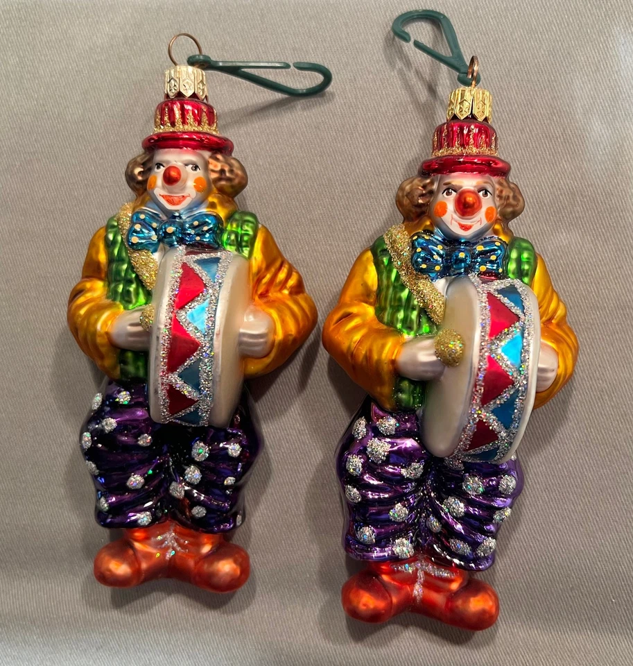 De Carlini Vtg Blown Glass Christmas 8 Ornament Lot Clown Soffieria Poland Italy - Image 3 of 4