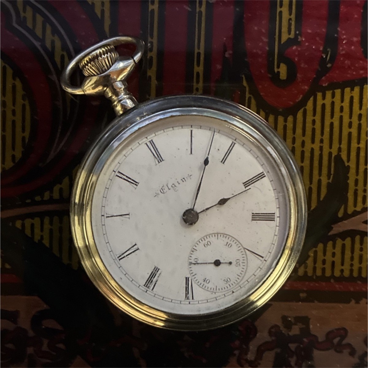 Elgin Silver Plated Mechanical Pocket Watch Roman Numerals White 
