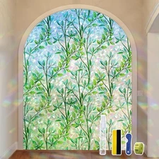Window Privacy Film, 3D Stained Glass Window with Installation Tools, No Glue 