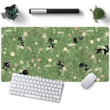 Green Desk Mat XL Cat Cute Plant Cool Desk Pad Keyboard Mat Kawaii Black Cat ...