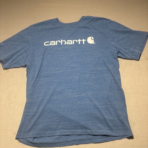 Carhartt Shirt Mens XL Blue Heathered Loose Fit Spell Out Large Logo Top - Picture 1 of 6