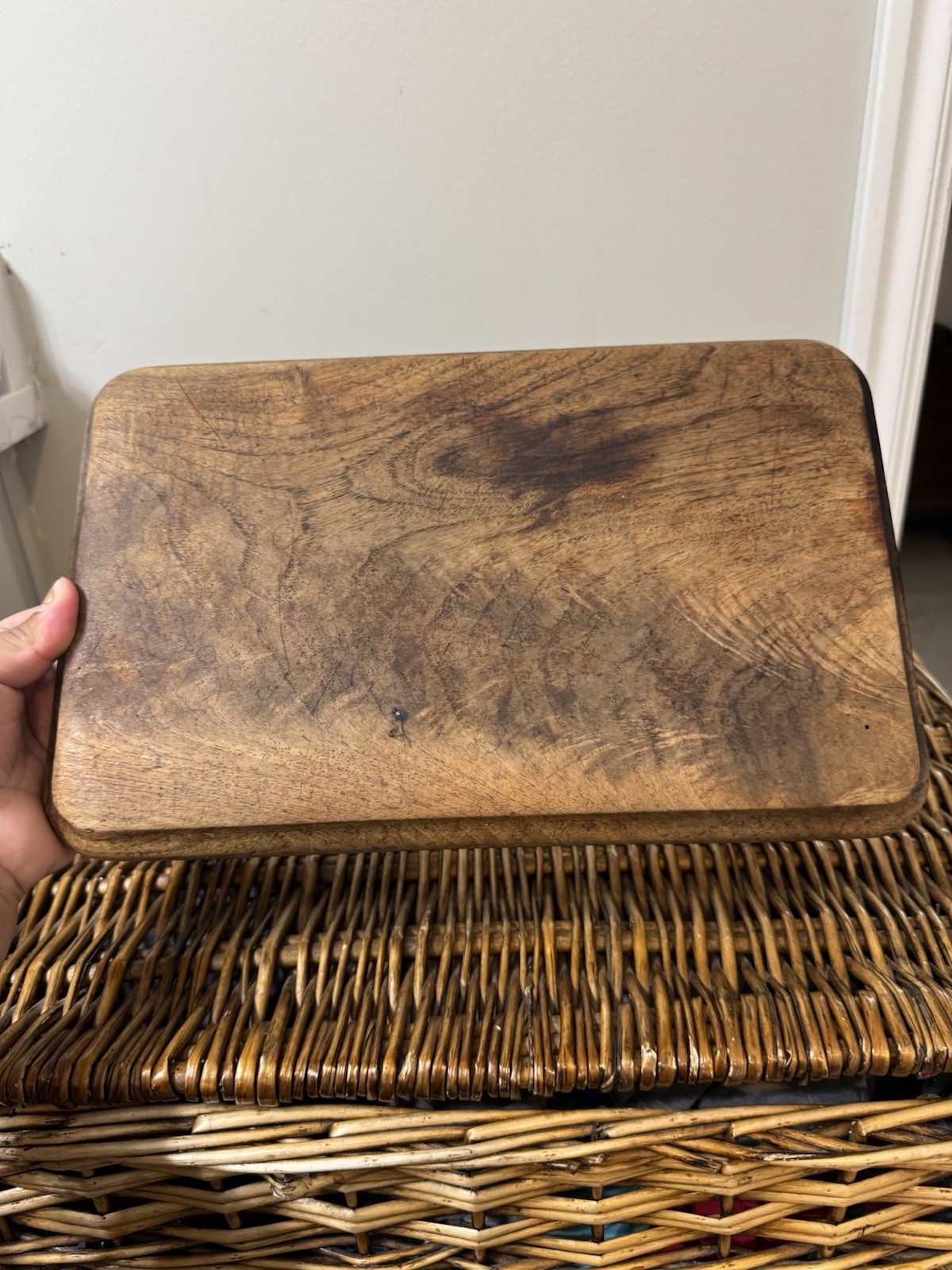vintage French rustic wooden step stool or milking stool
