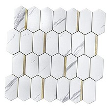 10-Sheet Hexagon Tile Peel and Stick 10 Pack White Marble with Gold Metal
