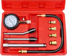 Engine Compression Tester Gauge Kit Cylinder Test Pressure Gage Tool 9PCS Set wi