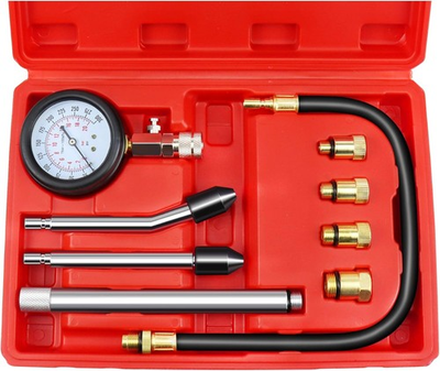 #ad Engine Compression Tester Gauge Kit Cylinder Test Pressure Gage Tool 9PCS Set wi $41.99