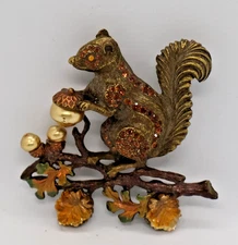 Vintage Sweet Romance Squirrel Brooch with his Acorns