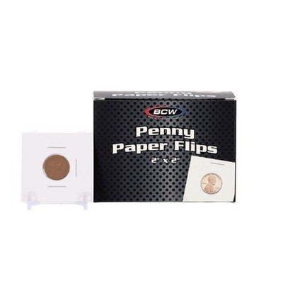 2x2 Penny Coin Flips   100 Pack   BCW Paper Holders with Clear Windows