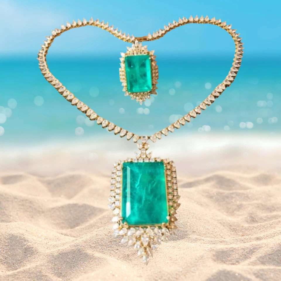 Star Of Hollywood 高端定制小饰品项链,大号翡翠晚领 — 第 2/4 张图片