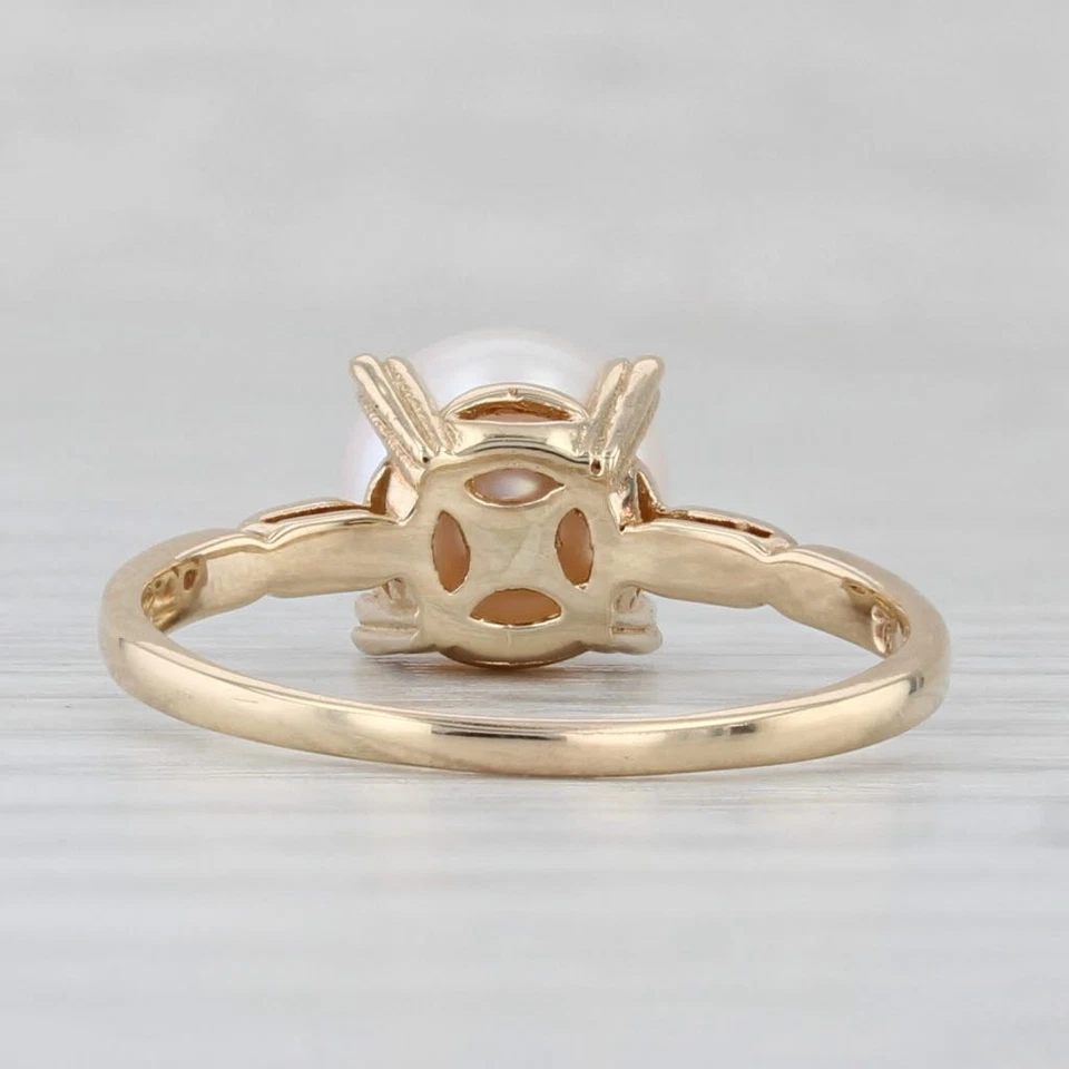 Anillo solitario vintage de perlas cultivadas de 8 mm de oro amarillo de 14 k talla 7 Foto 4 de 4