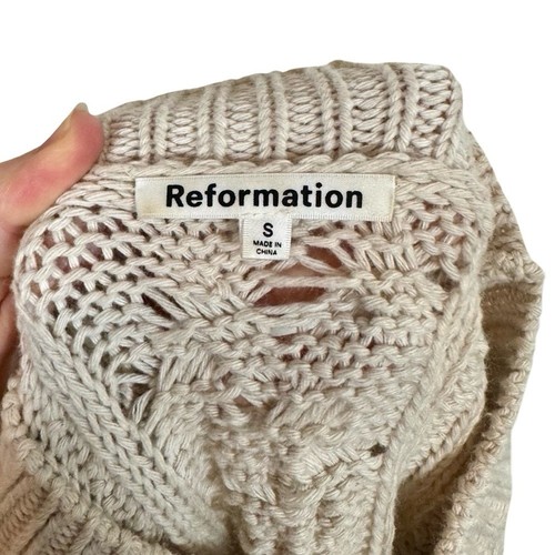 Reformation Sam Baumwolle Kaschmir Oversize hauchdünner Zopfmuster Rundhalsausschnitt Pullover $ 248 - Bild 8 von 12