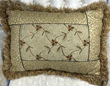 Sweet Dreams Inc Nieman Marcus Gold Accent Brocade Pillow 15"x20" Beaded Floral