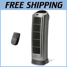 Oscillating Tower Heater, 8 Hour Timer, Remote Control, Gray