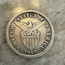 1907-S Philippines 20 Centavos Silver Coin