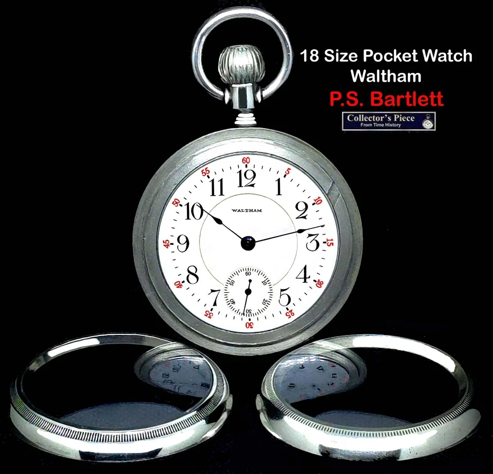 18 Size High End Display Case Pocket Watch Waltham P.S. Bartlett Working - Image 4 of 4